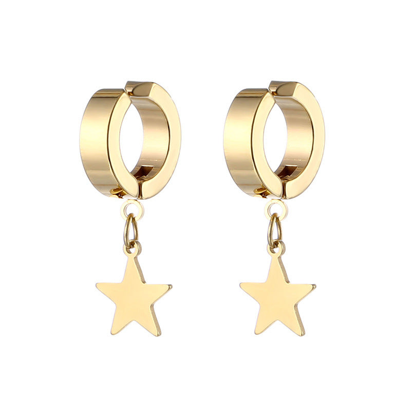 Women's & Men's & Titanium Steel Pentagram Star Pendant Earrings