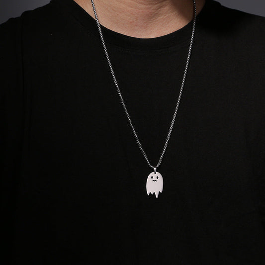 Men's Cartoon Cute Ghost Hip Hop Titanium Steel Pendant Necklaces