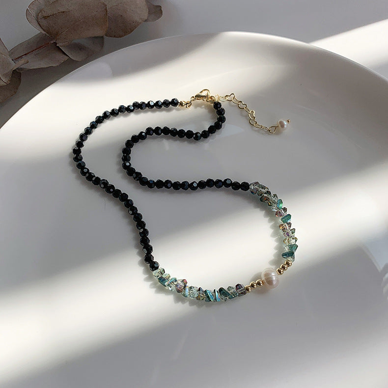 Women's Freshwater Pearl Black Crystal Niche Design Necklaces