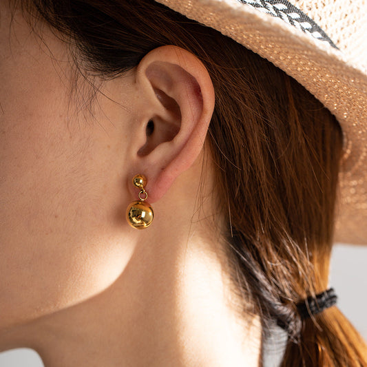 Gold Stainless Steel Ball Pendant Long Earrings