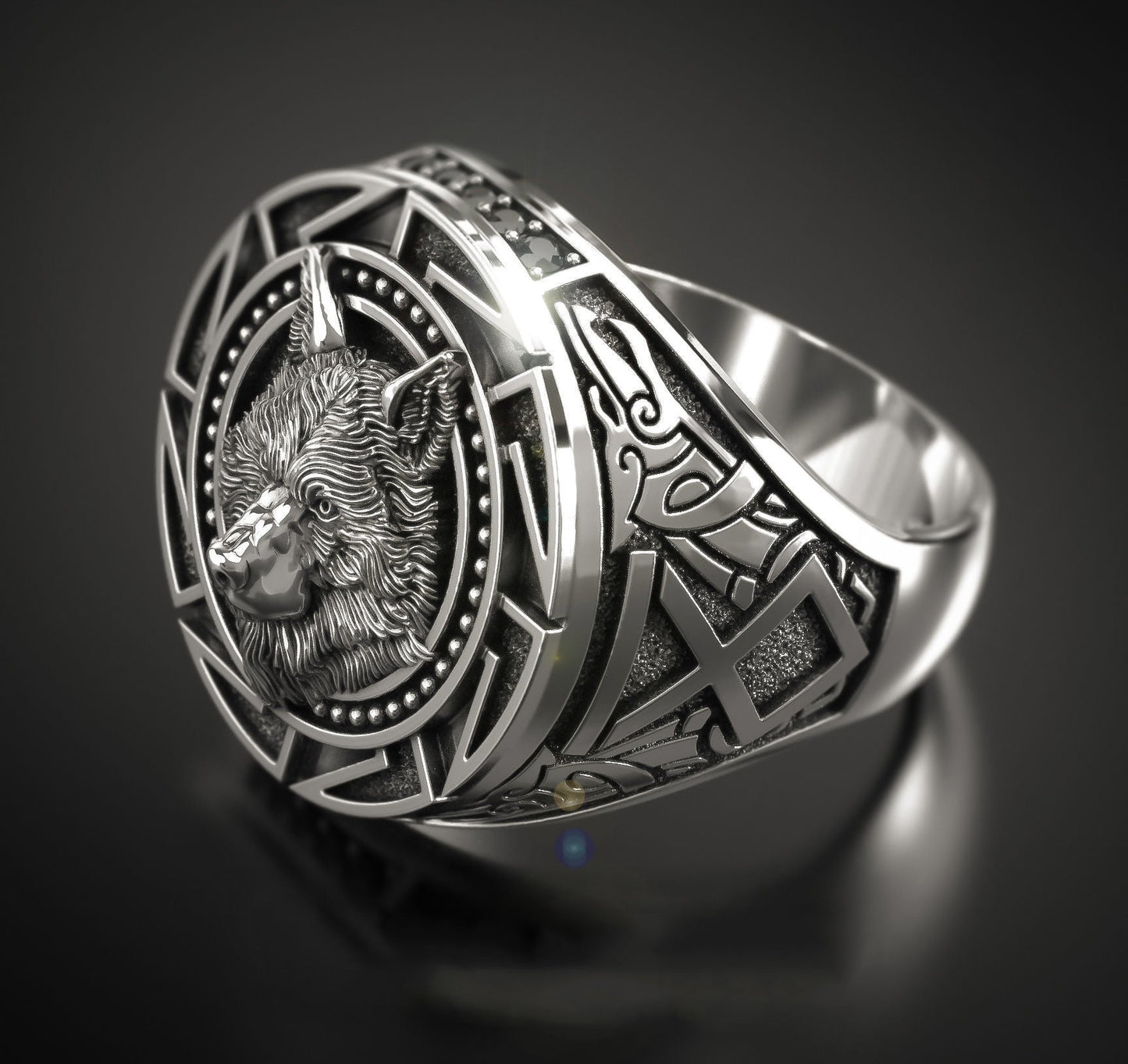 Men's Retro Wolf Totem Marcasite Nordic Myth Viking Rings