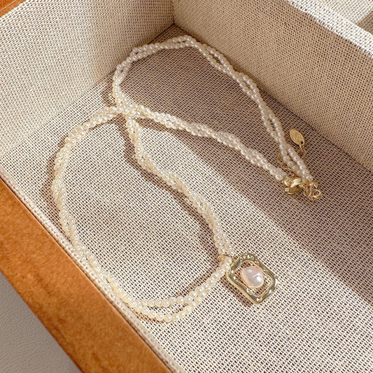 Women's Pearl Double Layer Twin Small Beads Clavicle Necklaces