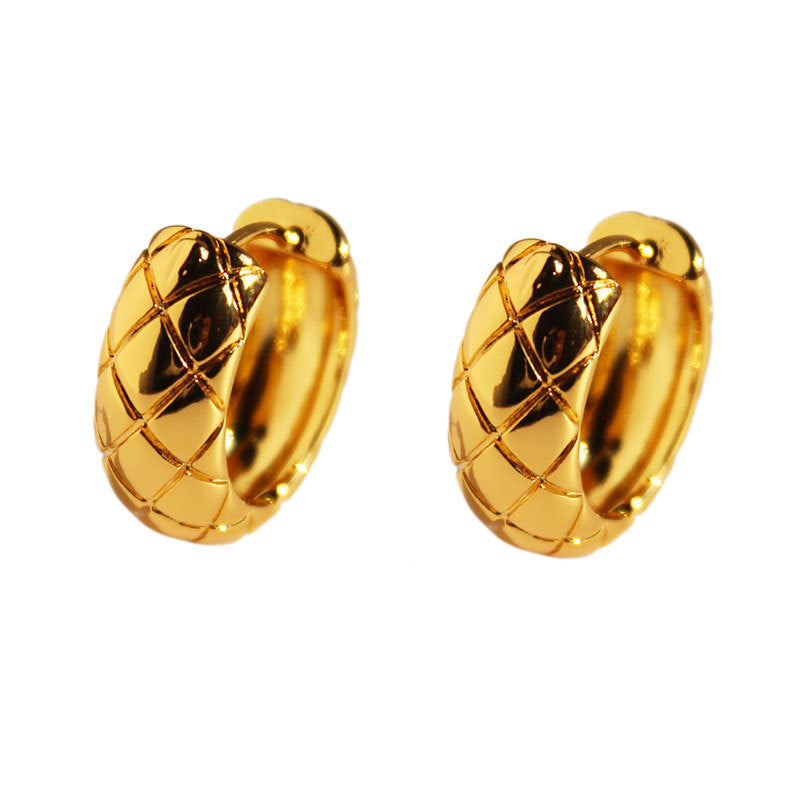 Golden Vintage Diamond Plaid Classic Style Earrings