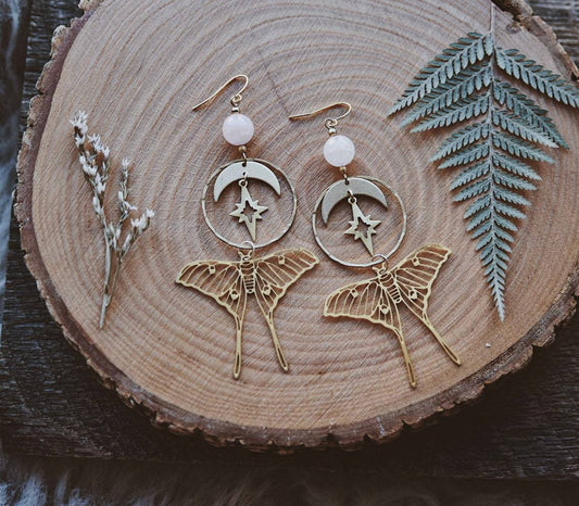 Moth Rose Quartz And Moon Bohemian Rings