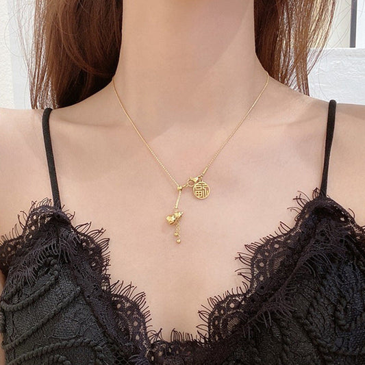 Women's Style Lucky Gourd Tassel Titanium Steel Light Luxury High-grade Necklaces