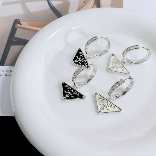 Women's Triangle Zircon Hoop Elegant High Sense Ear Clip Personalized Earrings