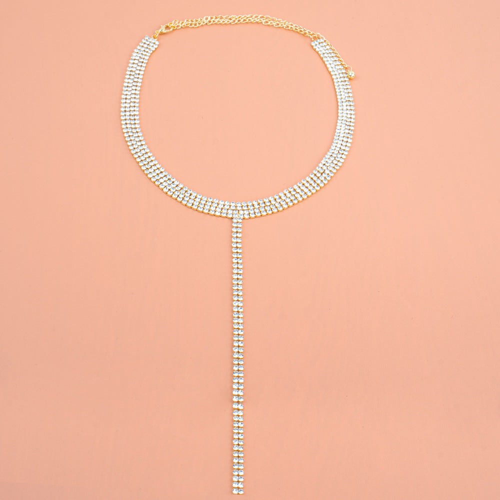 And Double Row Rhinestone Chain Clavicle Necklaces