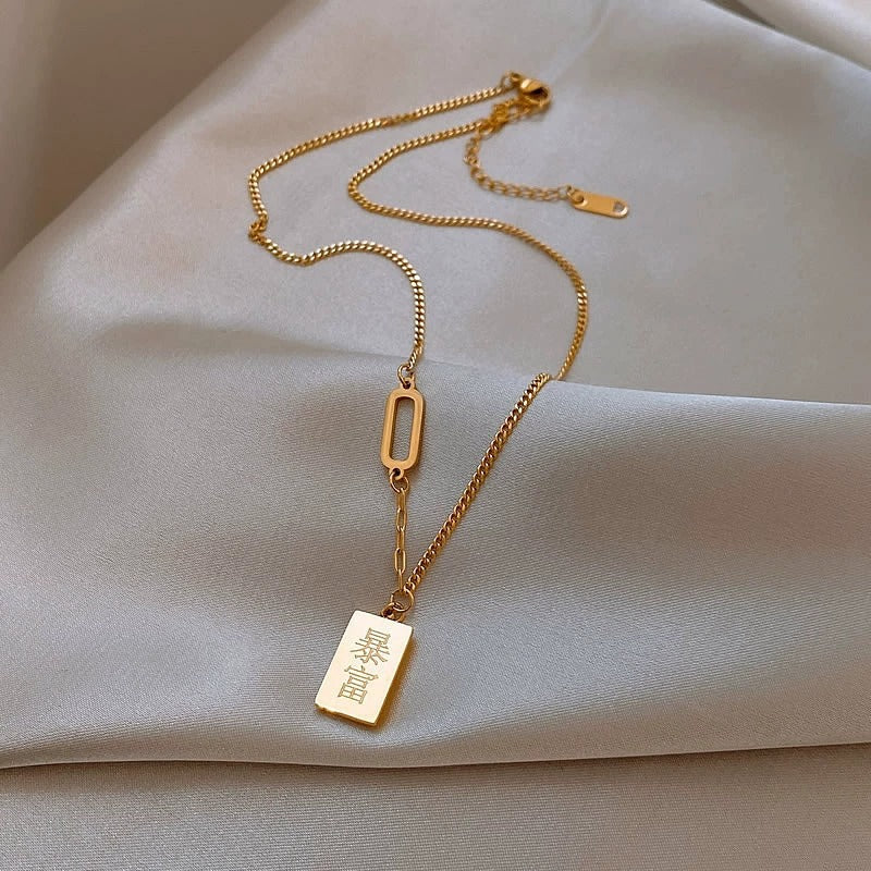Small Gold Bar Niche Geometric Glossy Pendant Necklaces