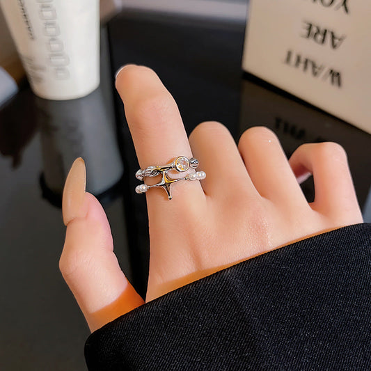 Cool Hot Style Zircon Pearl Graceful Adjustable Opening Rings
