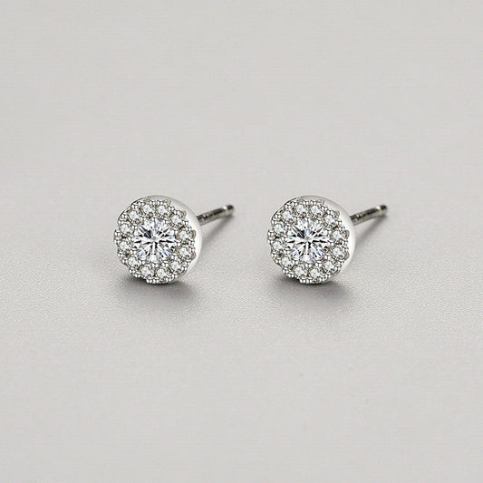 Women's Sier Diamond Round Design Delicate Simple Earrings
