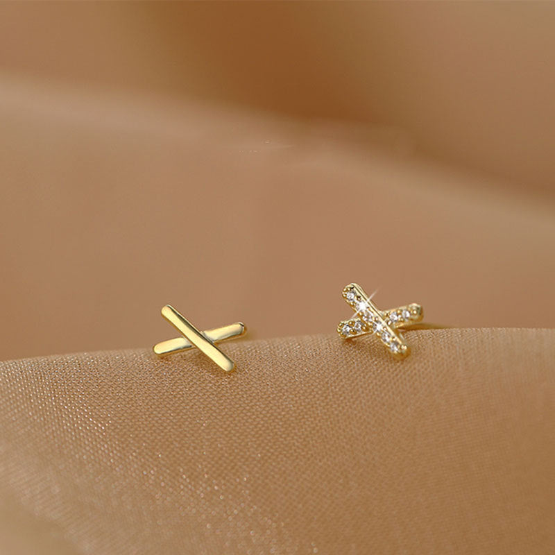 Sier X Diamond Simple Letter Zircon Earrings