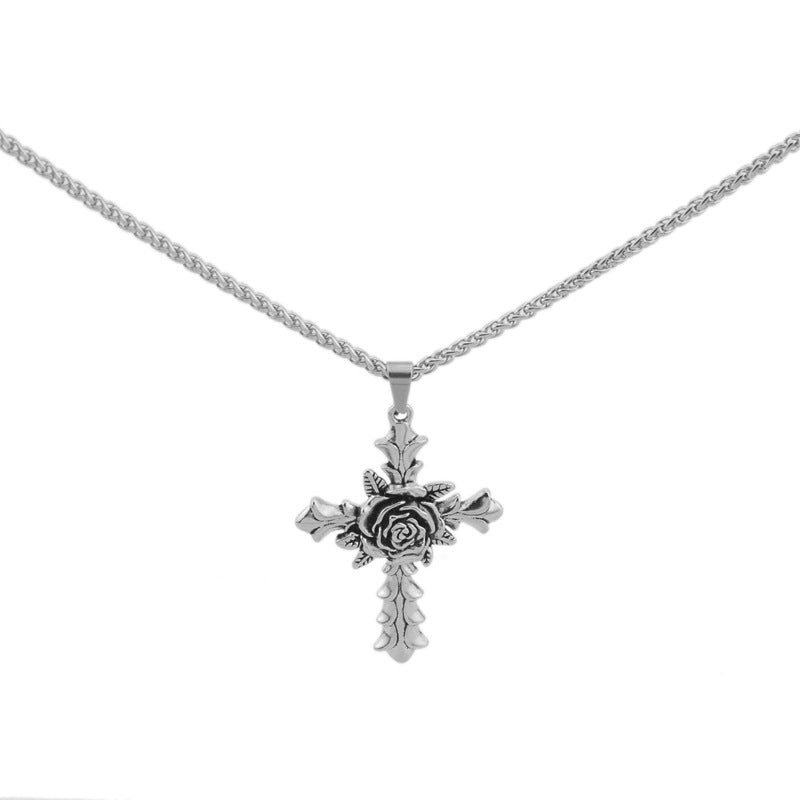 Men's Trendy Hip Hop Rose Cross Gothic Necklaces