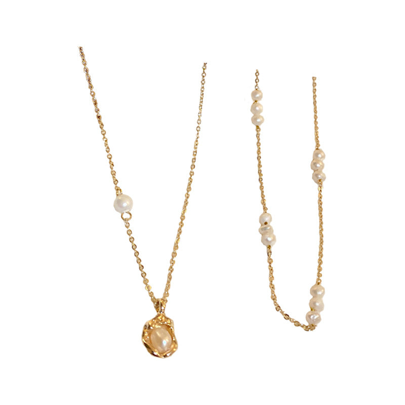 Real Gold Plated Pearl Stitching Oval Necklaces