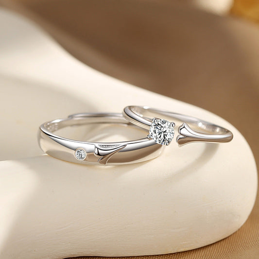 Ginkgo Couple Fresh Leaf Zircon Ornament Rings