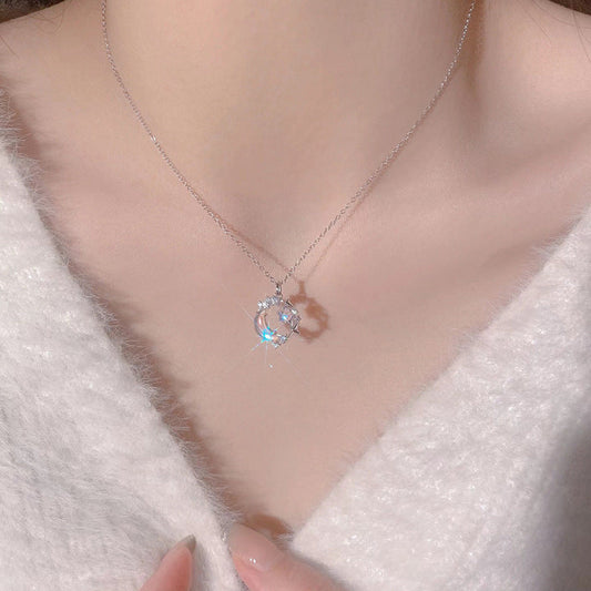 Steel Korean Style Graceful And Fashionable Star Moon Moonstone Necklaces