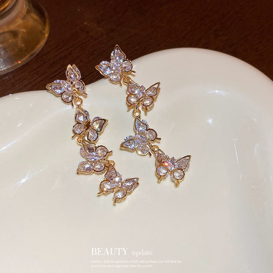 Sier Needle Unique Design Zircon Butterfly Earrings
