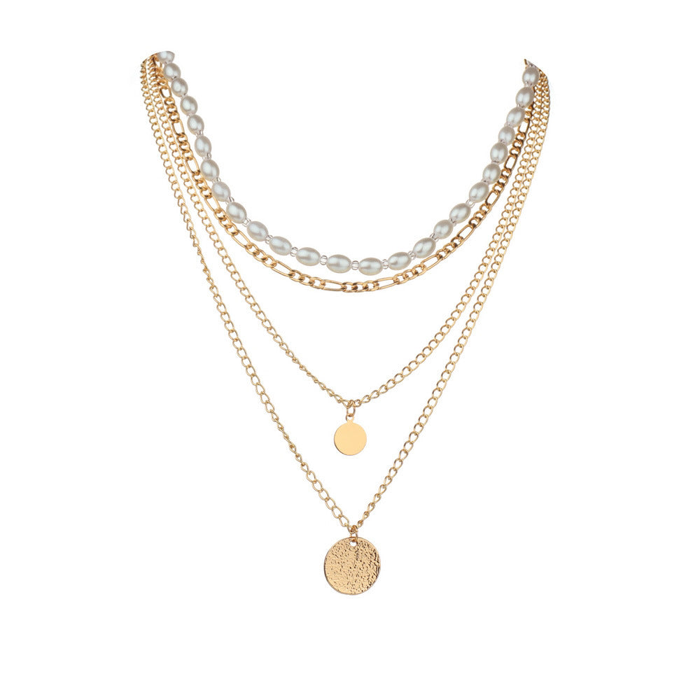 Women's Personality Twin Style Round Pendant Short Necklaces