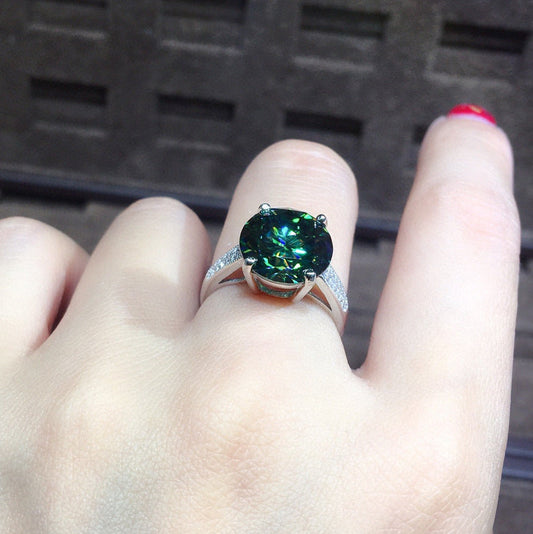 Simulation Blue Green Moissanite Full Diamond Open Rings