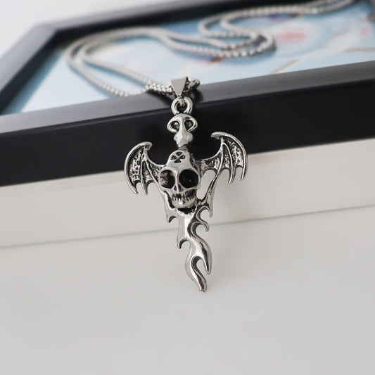 Men's Halloween Bat Skull Pendant Personality Dark Style Trendy Punk Necklaces