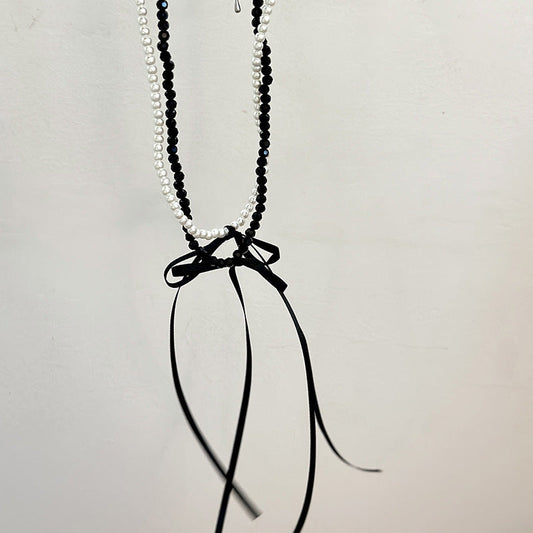 Bowknot Tassel Crystal Beaded Pearl Clavicle Chain Elegant Necklaces