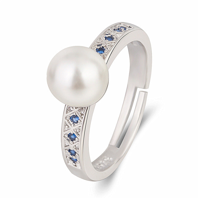 Gems Jewelry Natural White Pearl Curved Moon Rings