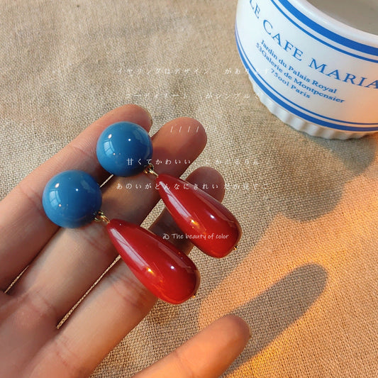 Sier Needle Resin Contrast Color Ear Earrings