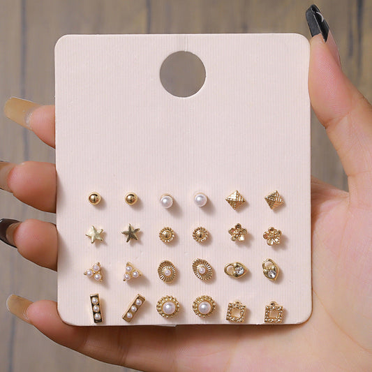 Female Simple Personality Alloy Rhinestone Pearl Earrings