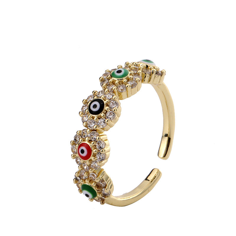 Women's Eye Colorful Oil Eyes Gold Plated Rings
