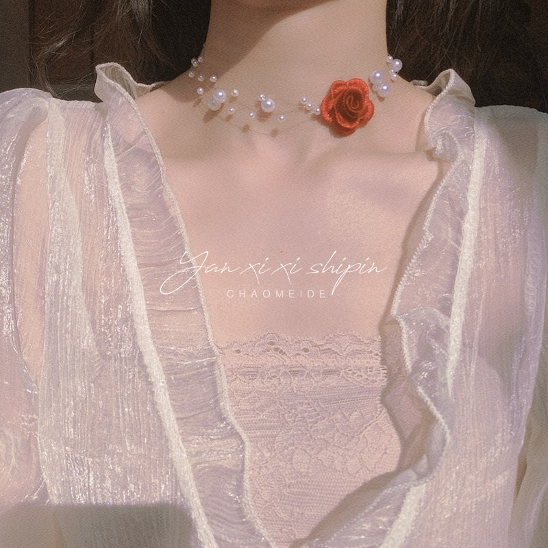 Vintage Flower Fish Line Short Pearl Necklaces