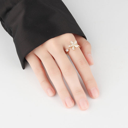 Women's Rotatable Zircon Fashion Personality Little Windmill Open Rings