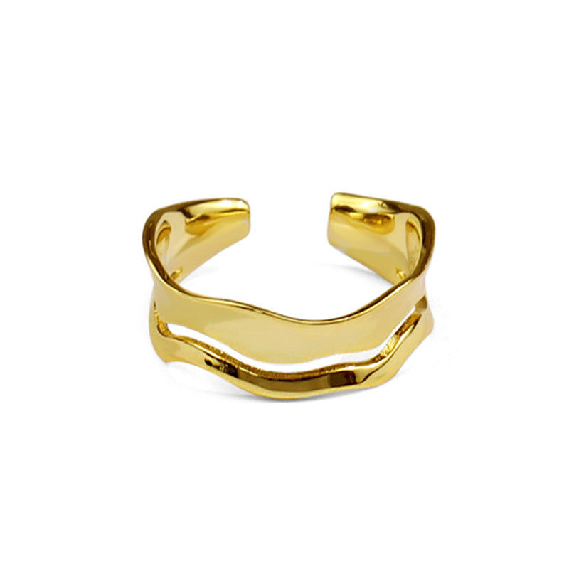 Style Simple Concave Irregular Wave Pattern Electroplated Light Rings