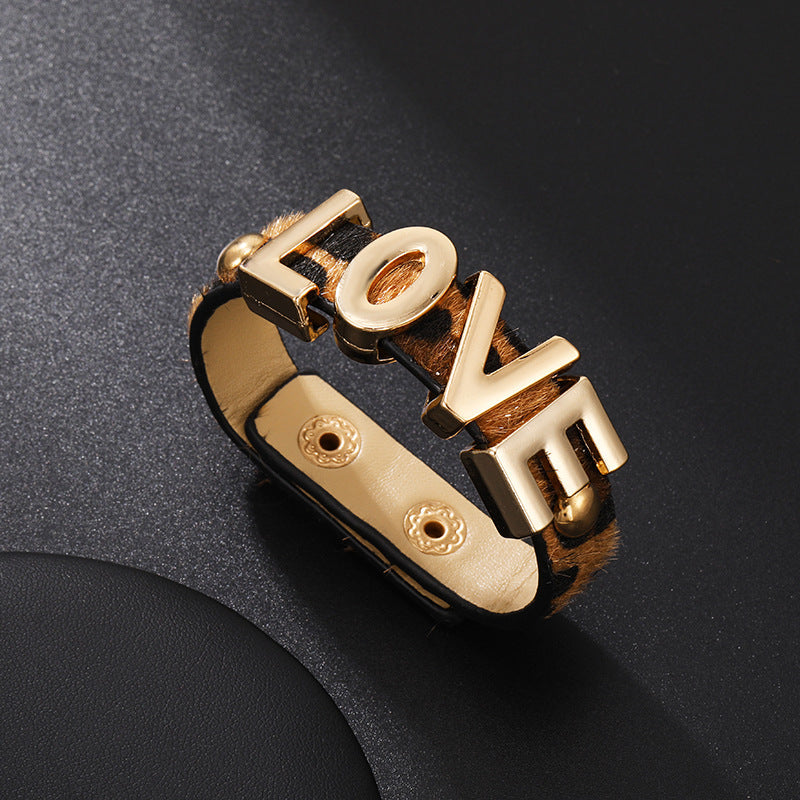 Women's Exaggerated Nightclub Versatile Personality Leather Leopard Bracelets