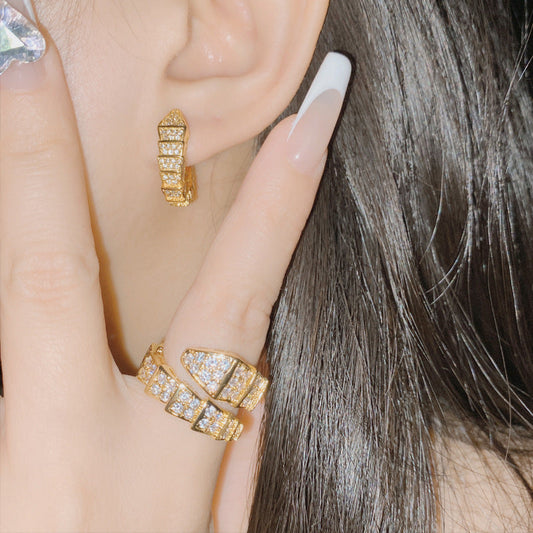 Women's Full Diamond Design Snake-shaped Gold-plated Trendy Snake Earrings