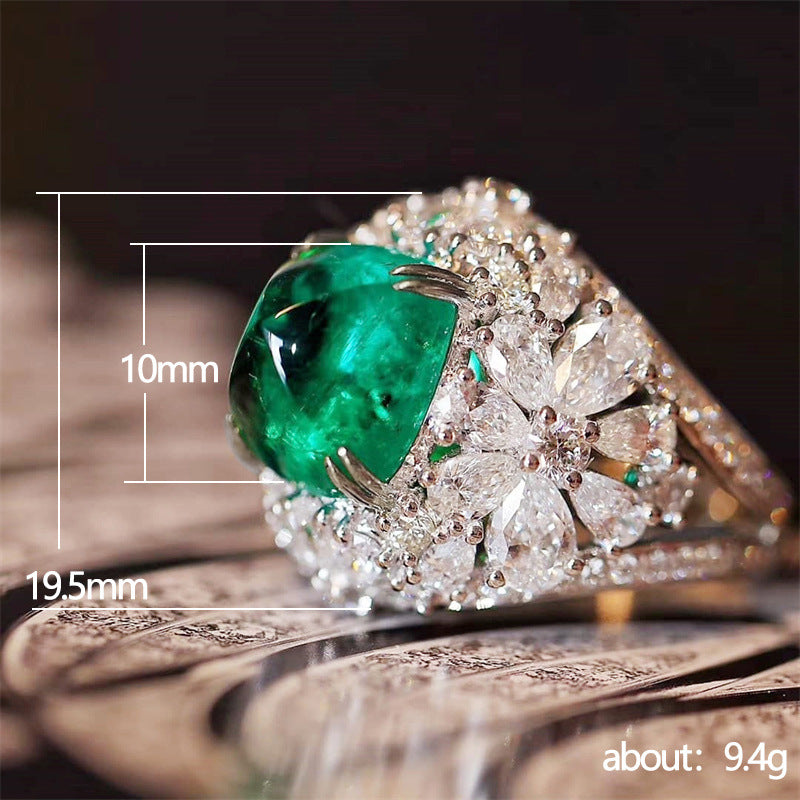 Shi Retro Classic Grandmother Green Zircon Wedding Week Rings