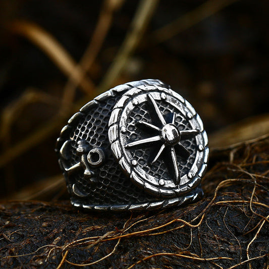 Men's Compass Titanium Steel Stainless Cast Boat Rings