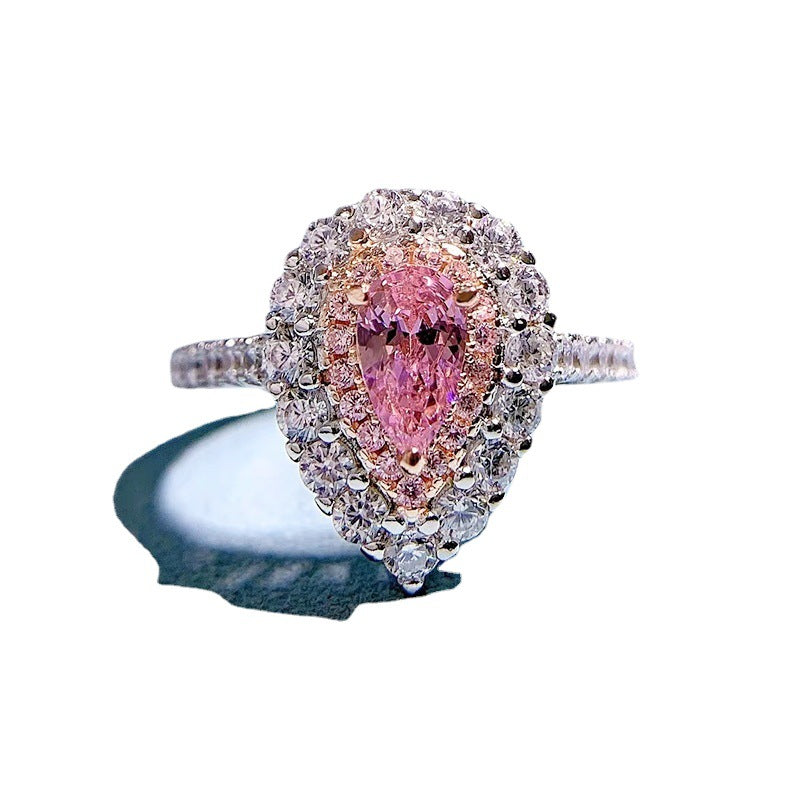 Women's Carbon Diamond Pink Pear-shaped Water Drop Rings