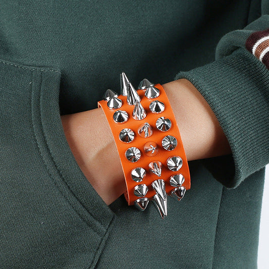 Men's Punk Exaggerated Leather Trendy Pointed Nail Bracelets