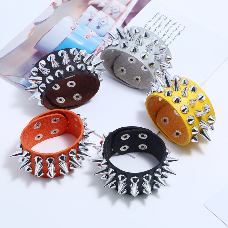 Men's Punk Exaggerated Leather Trendy Pointed Nail Bracelets