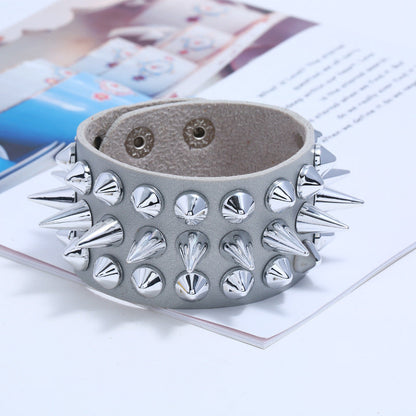 Men's Punk Exaggerated Leather Trendy Pointed Nail Bracelets