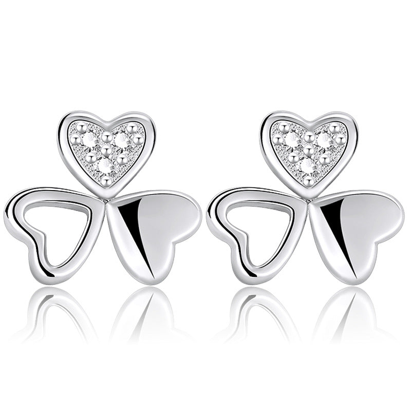 Women's Sterling Sier Korean Style Fashion Clover Small Earrings
