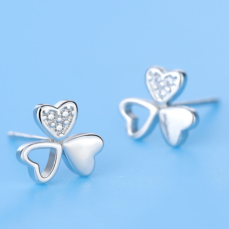 Women's Sterling Sier Korean Style Fashion Clover Small Earrings