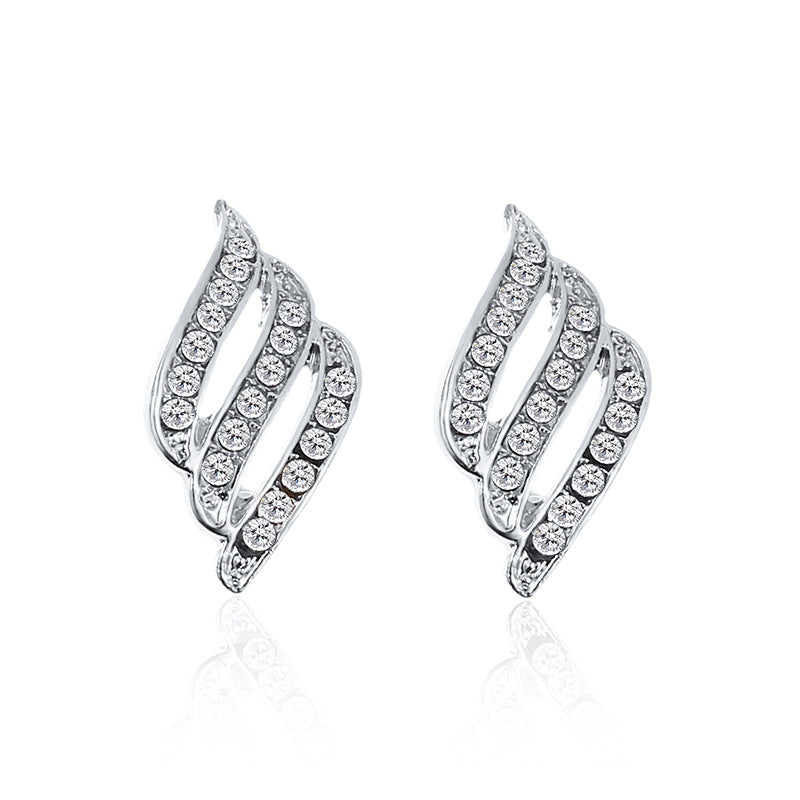 Women's Jewelry Fashionable Angel Wings Feather Diamond Earrings
