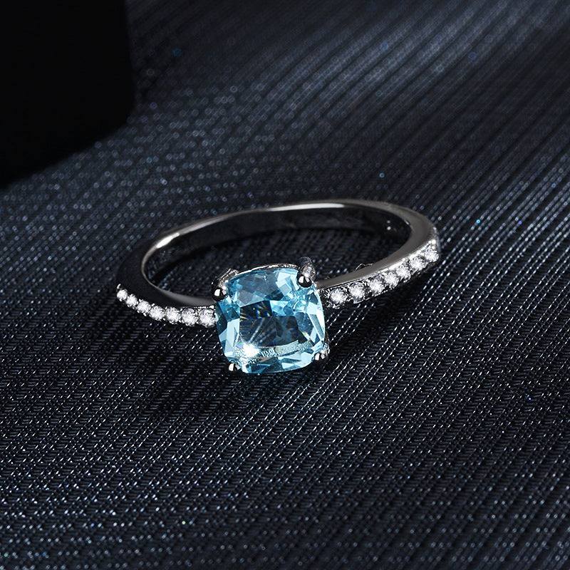 Women's London Blue Topaz Square Diamond Luxury Rings