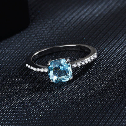 Women's London Blue Topaz Square Diamond Luxury Rings