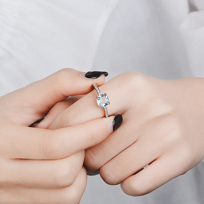 Women's London Blue Topaz Square Diamond Luxury Rings