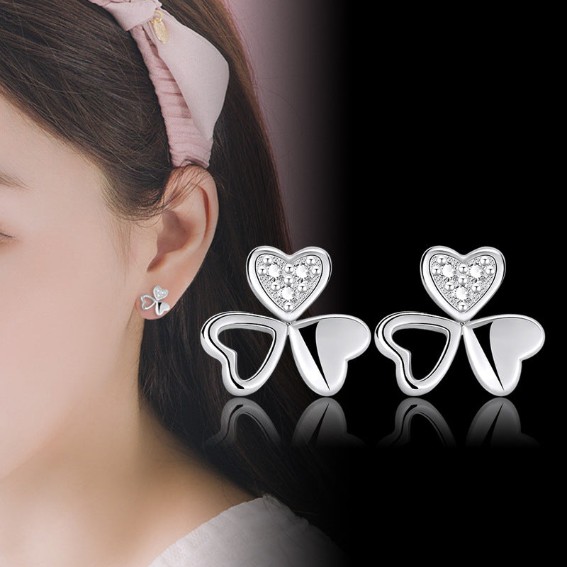 Women's Sterling Sier Korean Style Fashion Clover Small Earrings