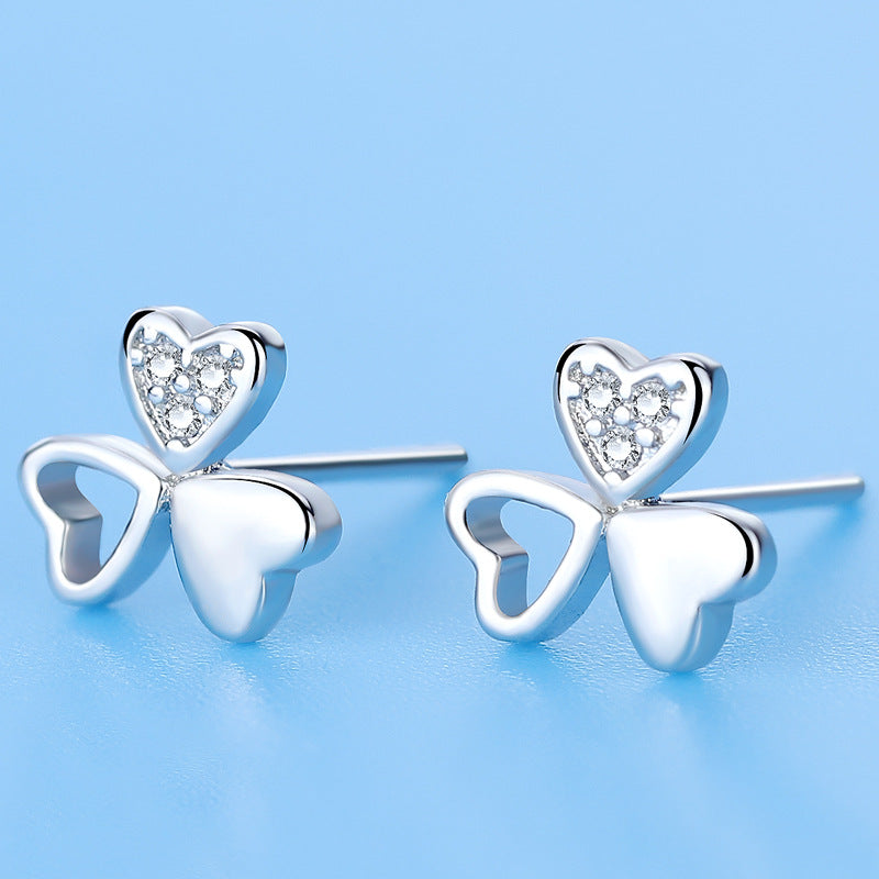 Women's Sterling Sier Korean Style Fashion Clover Small Earrings