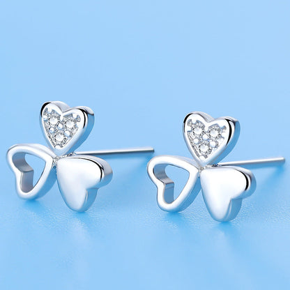 Women's Sterling Sier Korean Style Fashion Clover Small Earrings