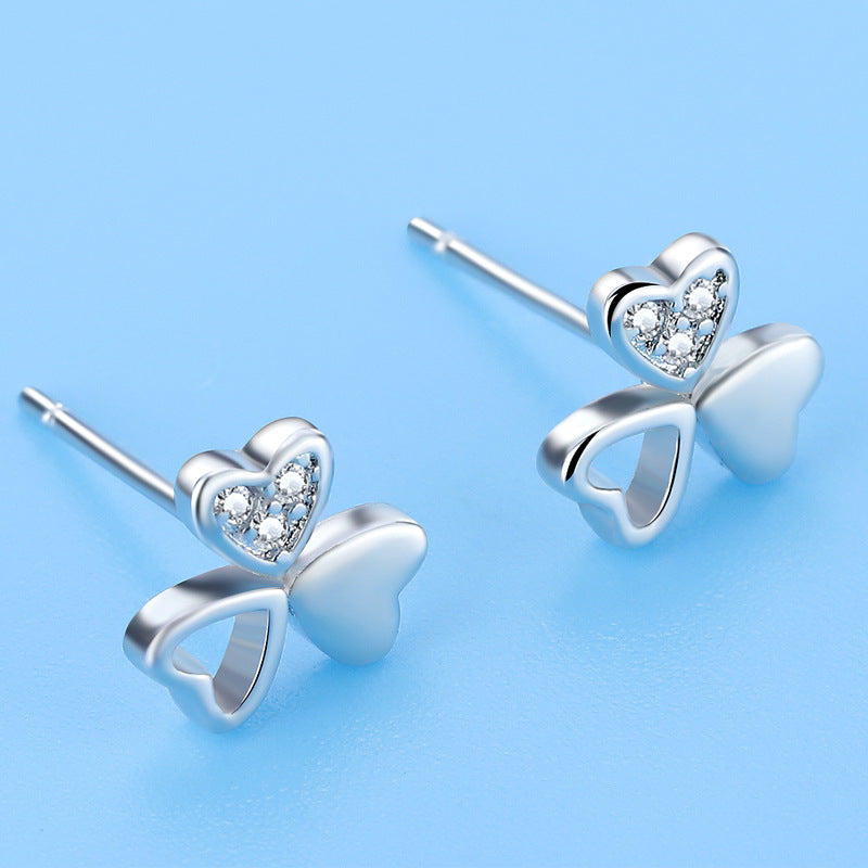 Women's Sterling Sier Korean Style Fashion Clover Small Earrings
