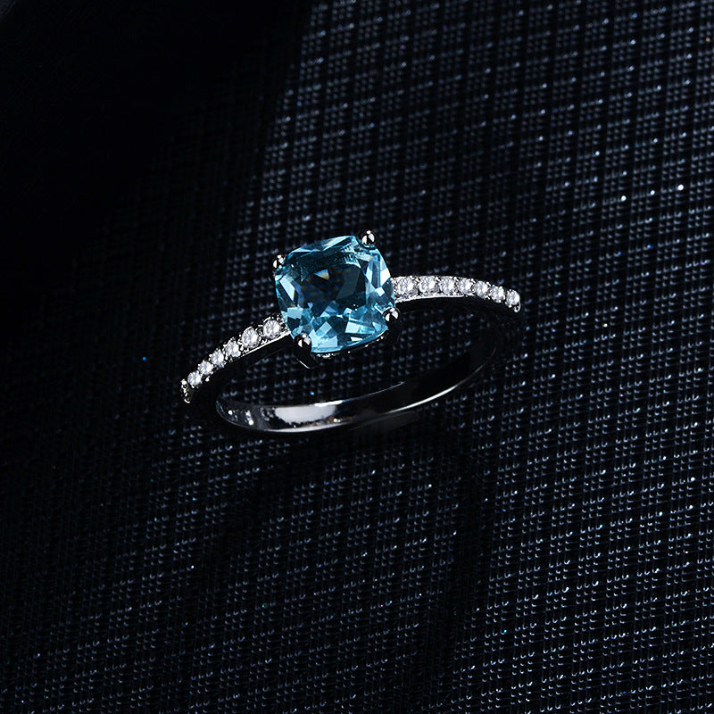 Women's London Blue Topaz Square Diamond Luxury Rings